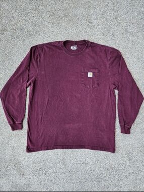 Carhartt Loose Fit Fit Burgundy Long Sleeve Pocket T Shirt Size Mens Size XL